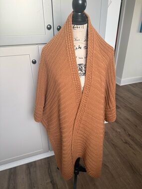 Three Bird Nest Open-Front Knit kimono in Burnt Orange/ brown